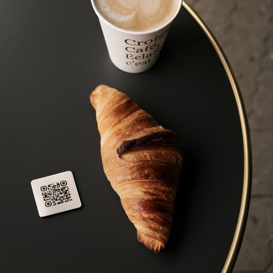 Silberner QR-Code Aufkleber aus Edelstahl