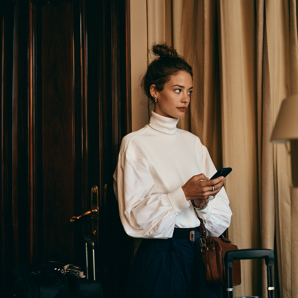 Frau mit Gästemappe im Hotel