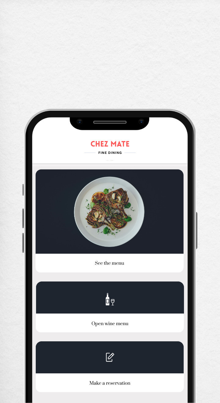 Digital menu for fine dining restaurant - scheduled content, wine menu and reservations