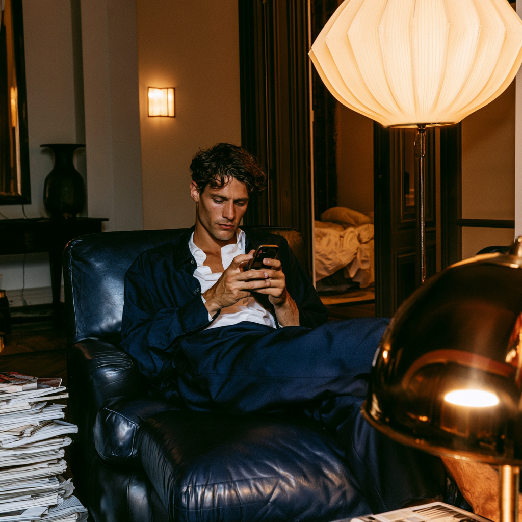 Gast nutzt Smartphone im Apartment