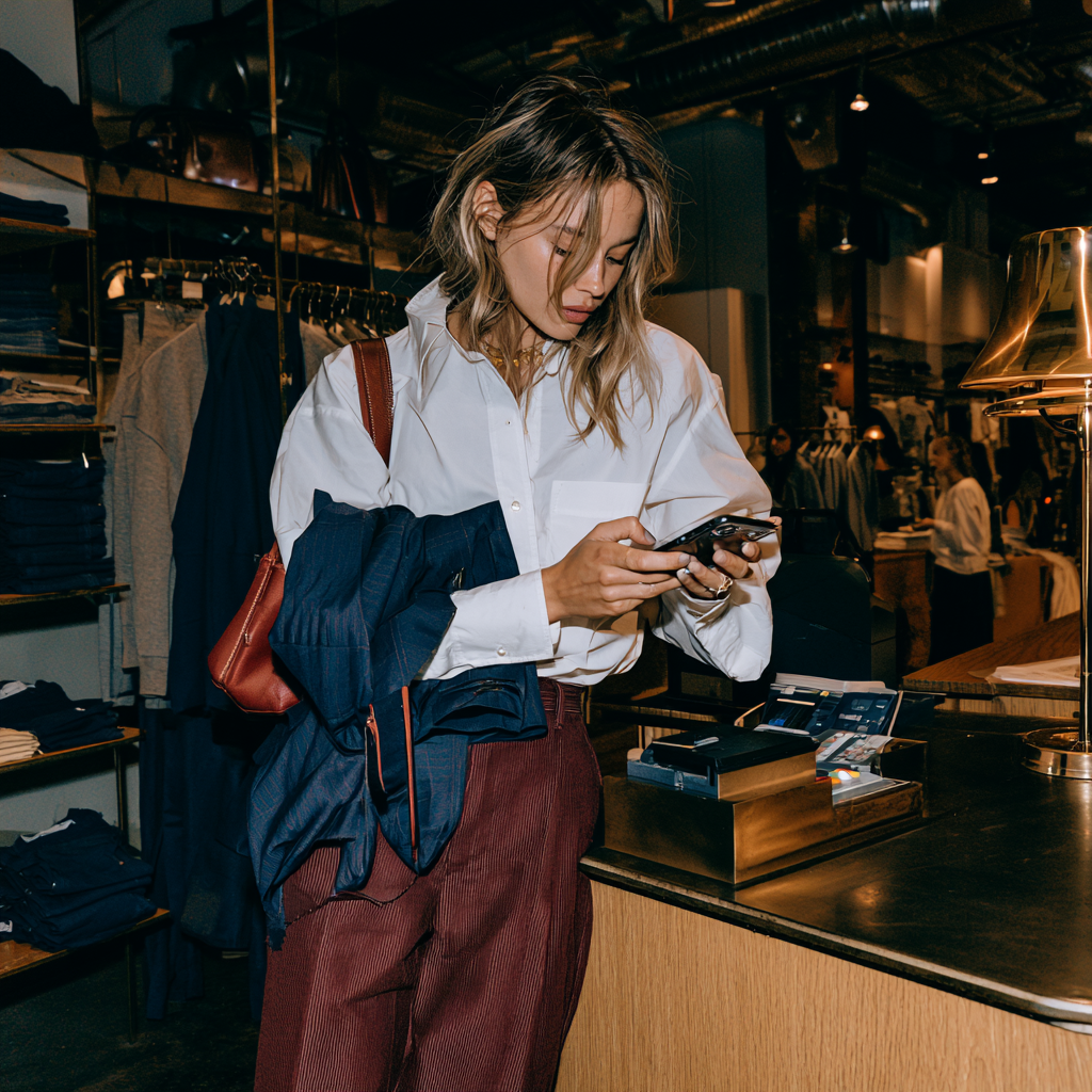 Women in a retail store following on instagram