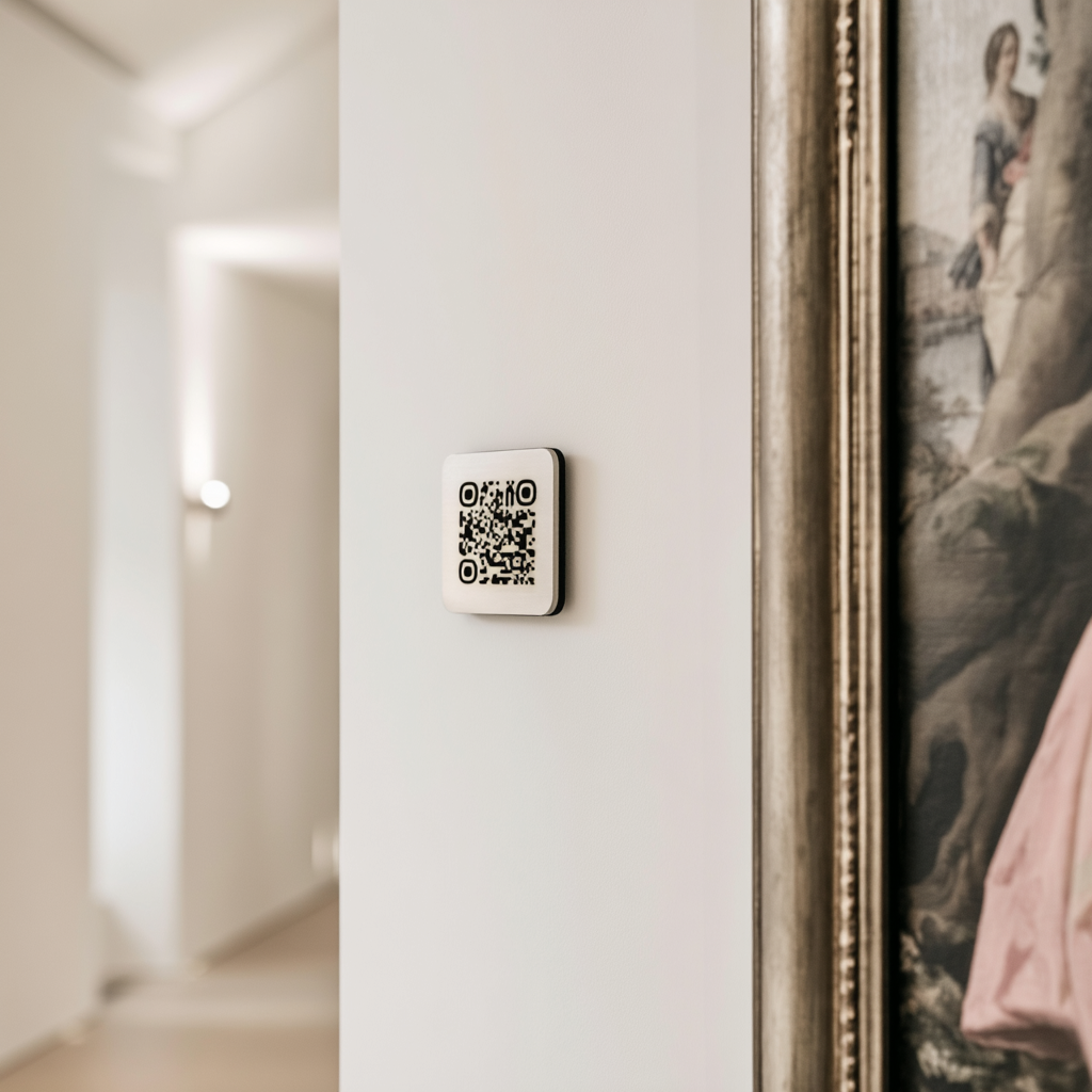 QR Code aus Edelstahl für Galerien und Kunstwerke