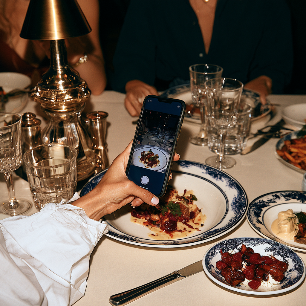 Ein Smartphone am Tisch im Restaurant
