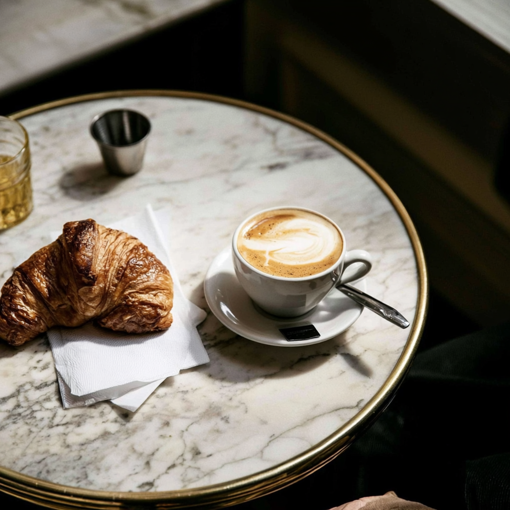 Kaffee und Croissant im Café