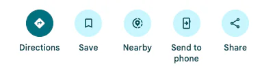 Google Maps business actions with the Share button marked.